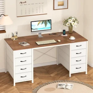 50 Inch Computer Desk with 8 Drawers and Power Outlets
