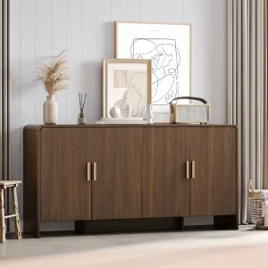 60" Sideboard Buffet Cabinet with Storage and Coffee Bar Cabinet with 4 Doors & Adjustable Shelves