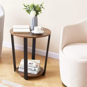 Round End Table with Metal Frame Black for Bed Room  and Coffee Tea End Table