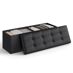 43 Inches Folding Storage Ottoman Bench and Storage Chest with  Padded Seat and Faux Leather