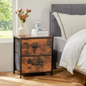 2 Drawer Nightstand Bedside Coffee Table with Storage Closet Chest Clothes Display For Bedroom