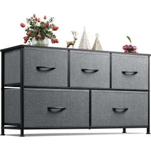 Fabric Dresser for Bedroom with 5 Drawers and Storage Organizer Unit with Fabric Bins