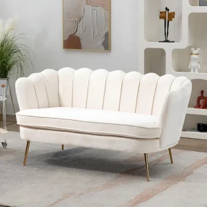 59” Small Modern Chenille Loveseat Sofa with Gold Metal Legs for Living Room