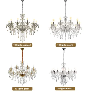 10 Arms Crystal Glass Chandelier Transparent Cognac Color Lights Glass Hanging Lamp For Living Room or Bedroom
