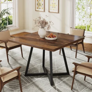 Dinner Wood Kitchen Table with metal base for Dining Room