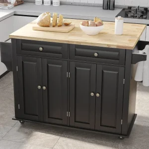 Rolling Movable Kitchen Cart on Wheels with Storage Cabinet used as Island Table for Kitchen