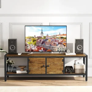 Large TV Console Table with 2 Closed Storage Spaces and Open Compartments Entertainment Center
