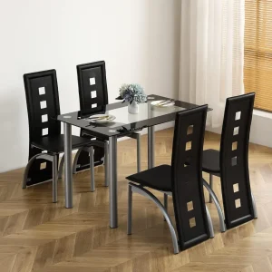 5-Piece Dining Set with Glass Table and 4 Chairs